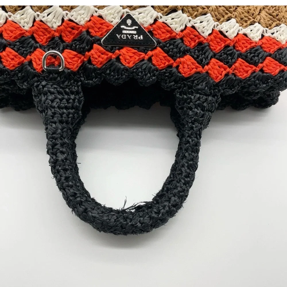 Prada Canapa Raffia Straw Tricolor Handbag W/Dustbag - Picture 5 of 16